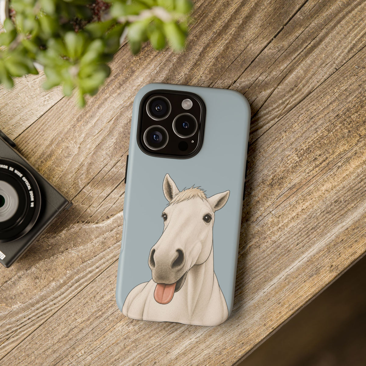 Silly White Horse Tough Phone Case in Dusty Blue Matte