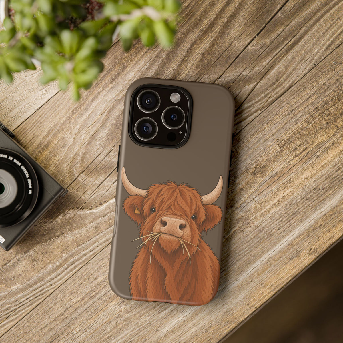 Highland Cow Close-Up Tough Phone Case in Taupe Brown Matte