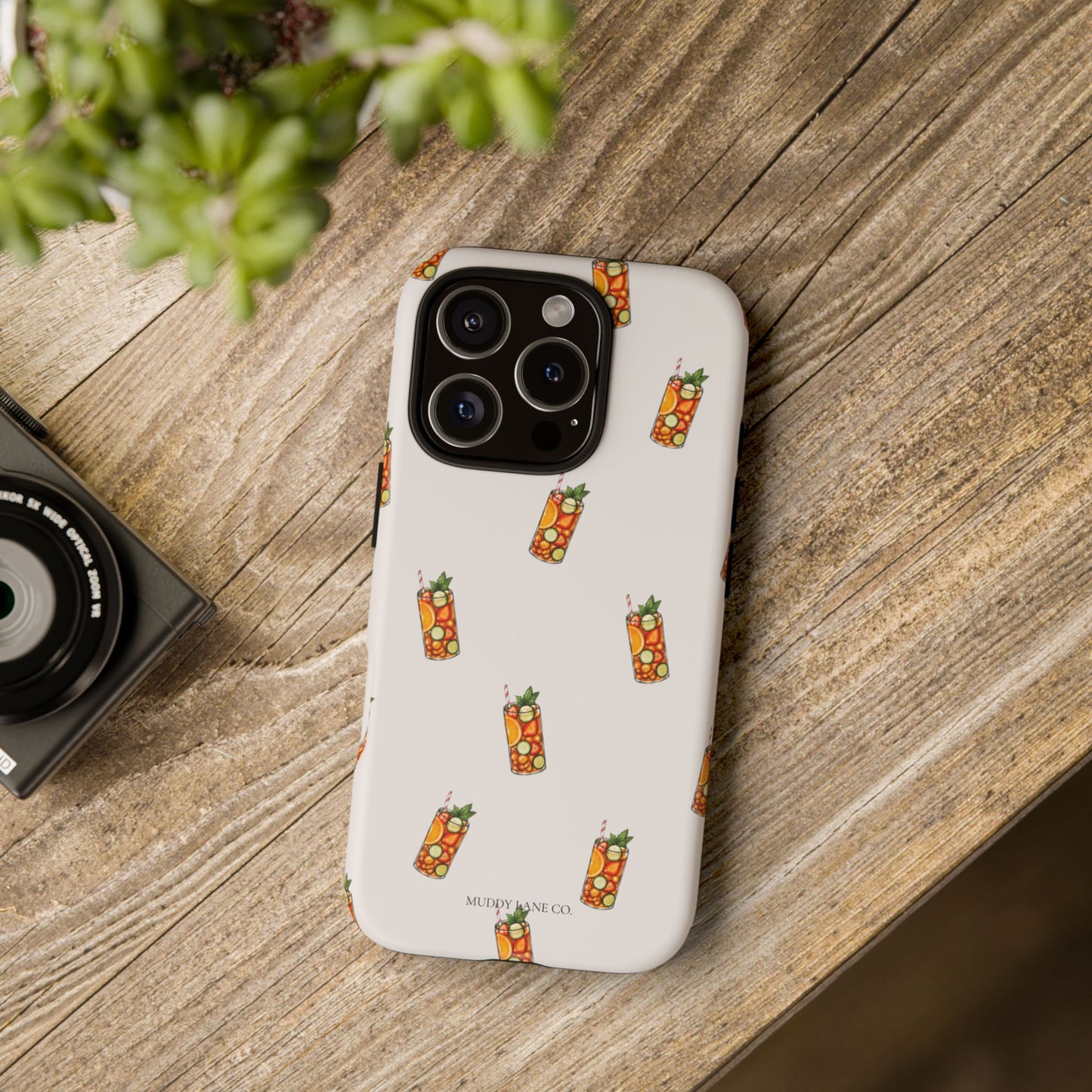 Summer Drink Pattern Tough Phone Case in Warm Cream Matte
