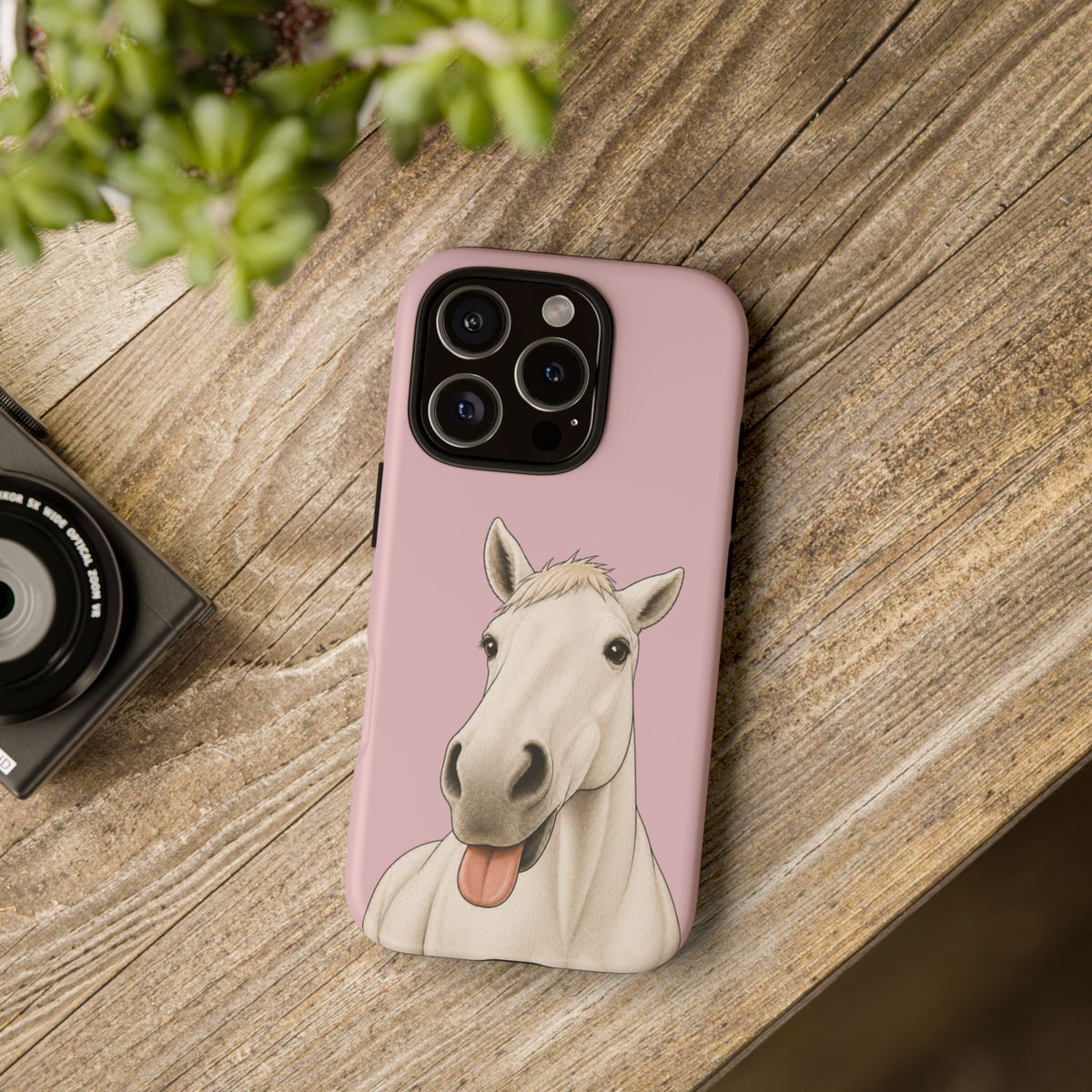 Silly White Horse Tough Phone Case in Soft Rosette Pink Matte