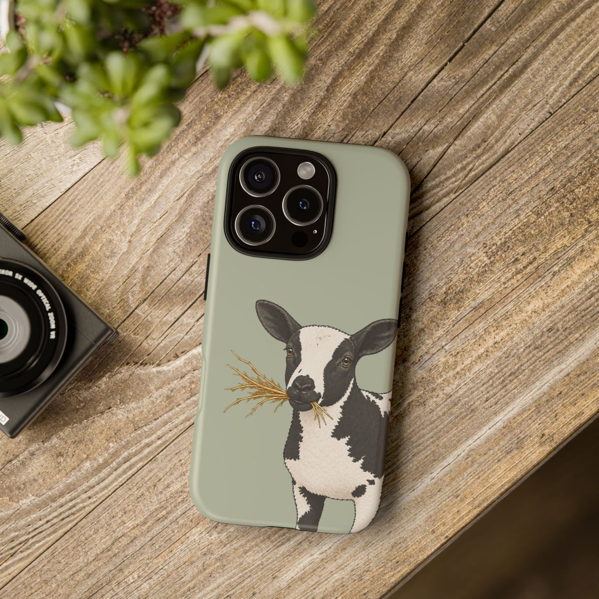 Dutch Spotted Sheep Close-Up Tough Phone Case in Light Sage Matte