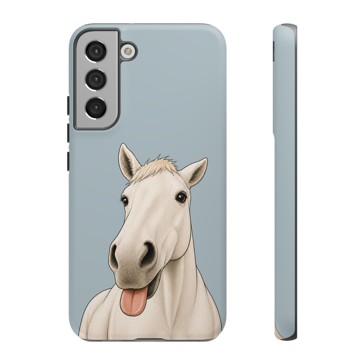 Silly White Horse Tough Phone Case in Dusty Blue Matte