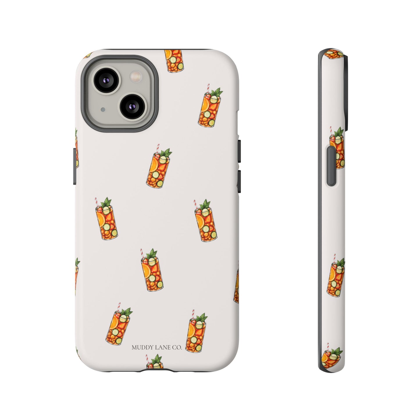 Summer Drink Pattern Tough Phone Case in Warm Cream Matte