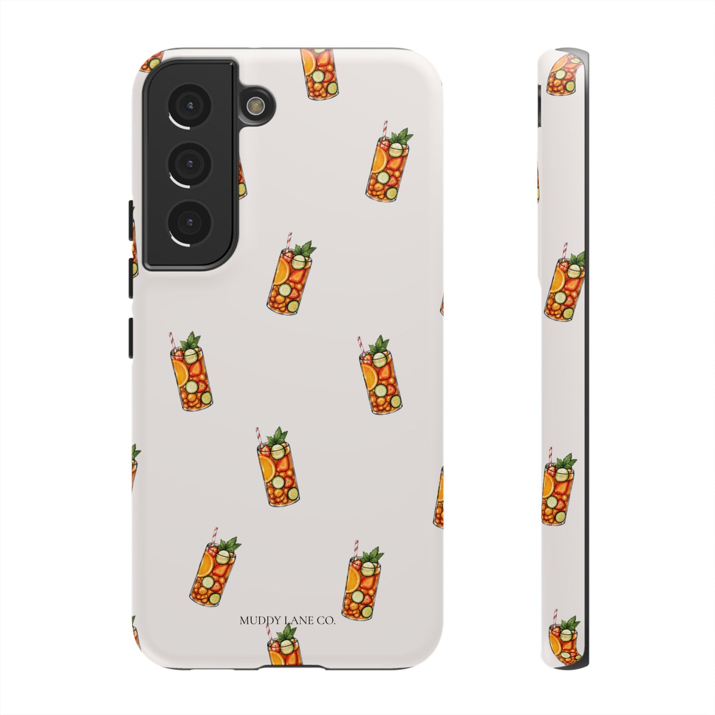 Summer Drink Pattern Tough Phone Case in Warm Cream Matte