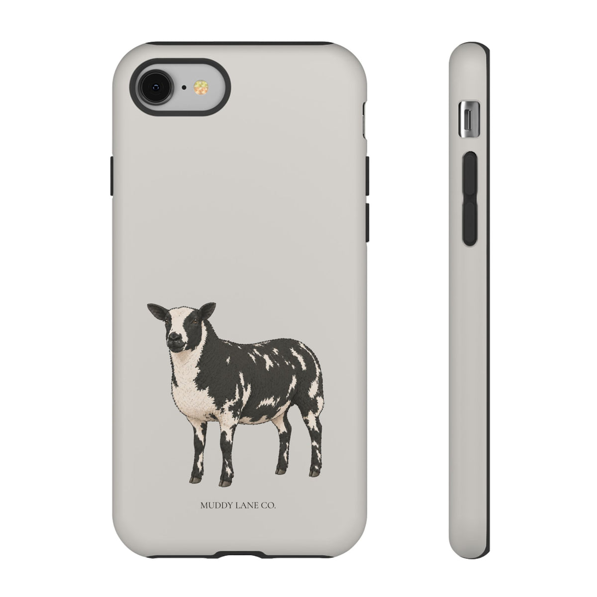 Dutch Spotted Sheep phone case in Soft Grey by Muddy Lane Co, photo 2