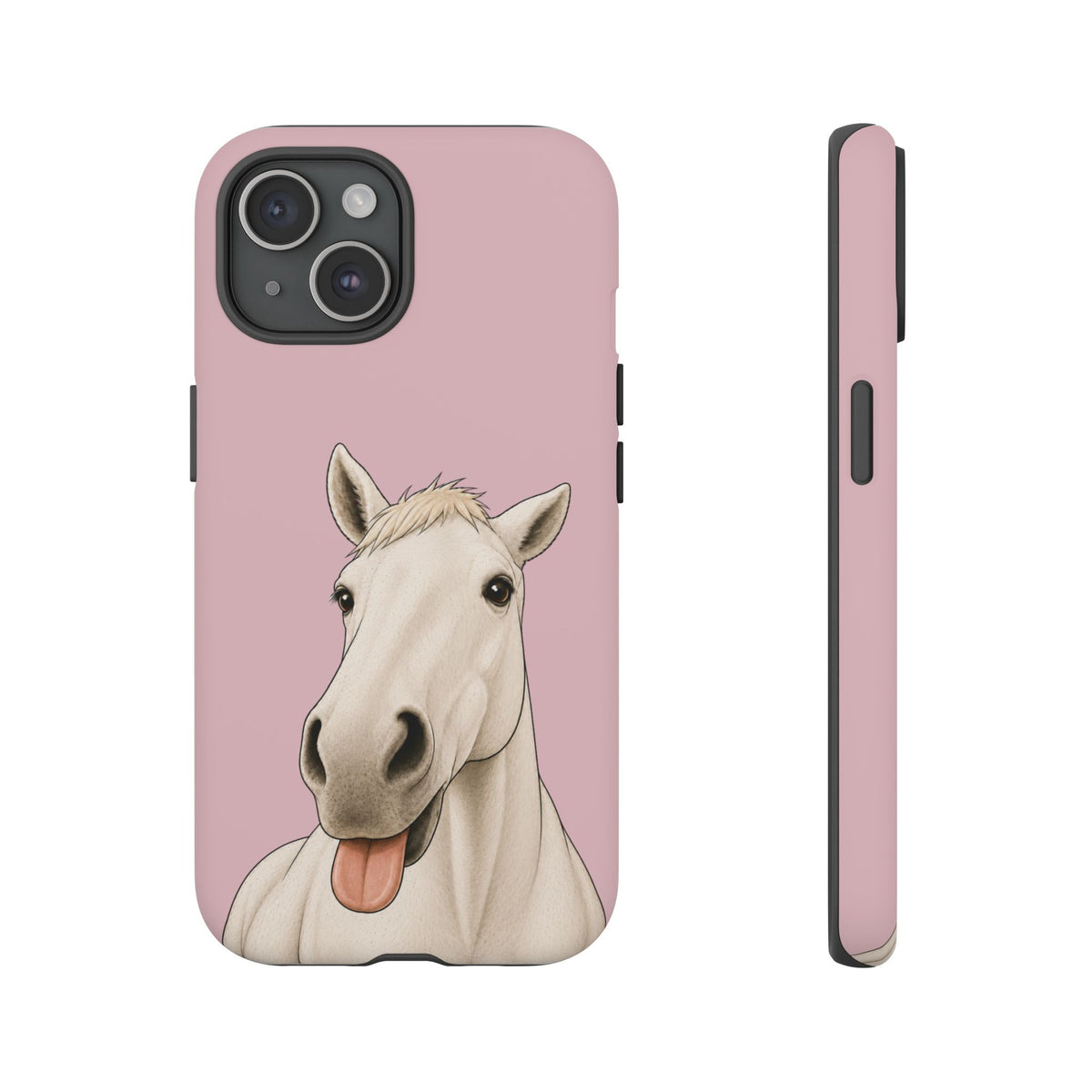 Silly White Horse Tough Phone Case in Soft Rosette Pink Matte