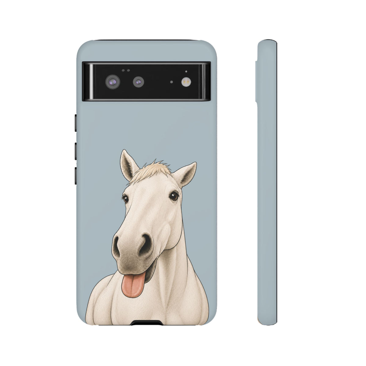 Silly White Horse Tough Phone Case in Dusty Blue Matte