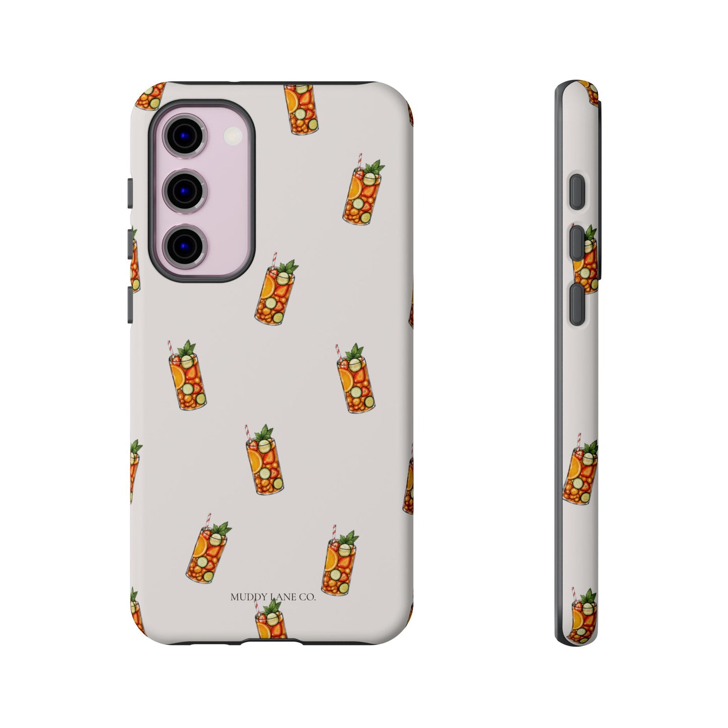 Summer Drink Pattern Tough Phone Case in Warm Cream Matte