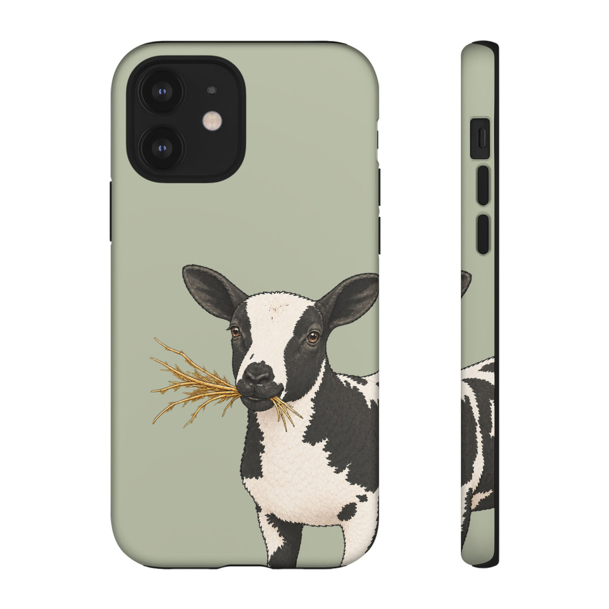Dutch Spotted Sheep Close-Up Tough Phone Case in Light Sage Matte