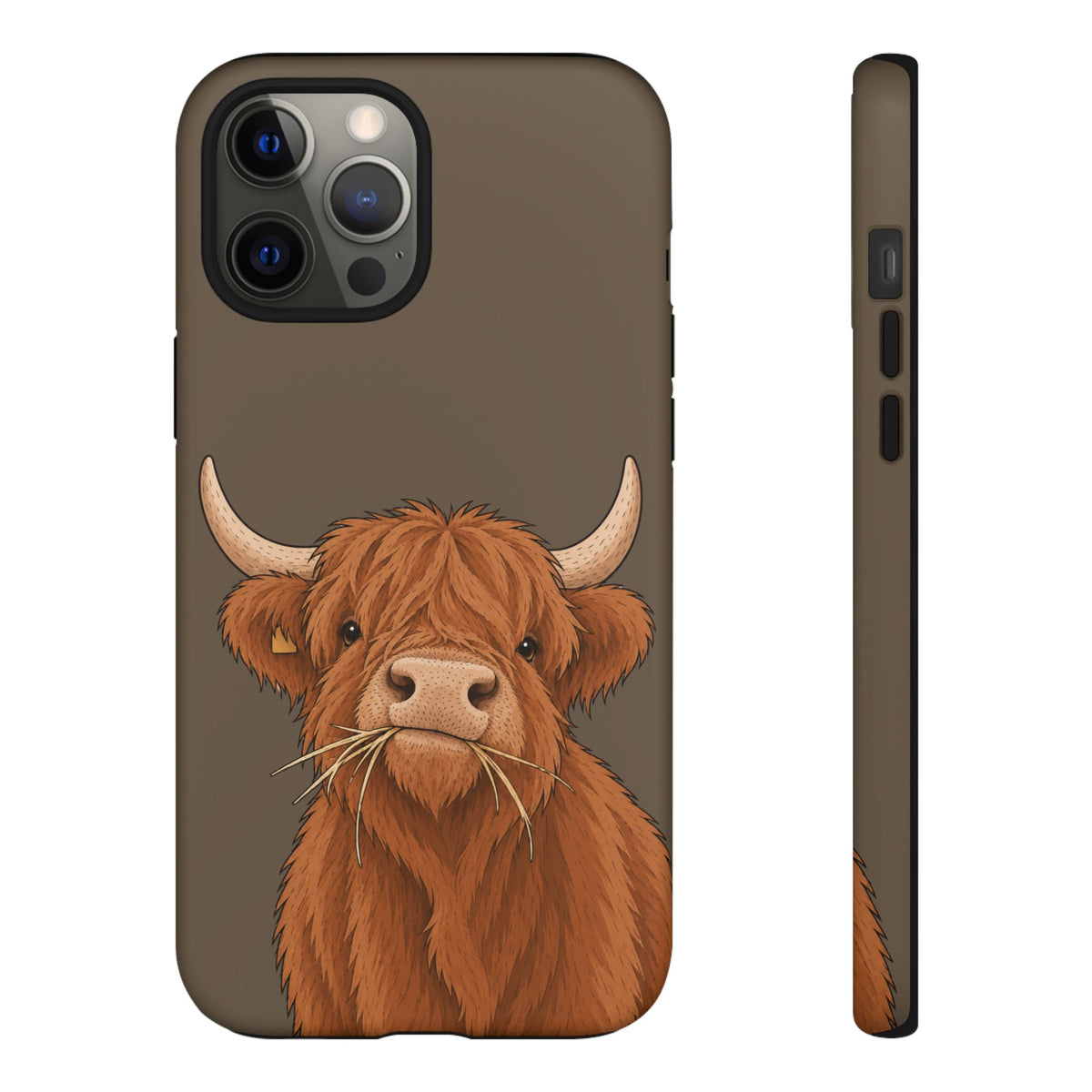 Highland Cow Close-Up Tough Phone Case in Taupe Brown Matte