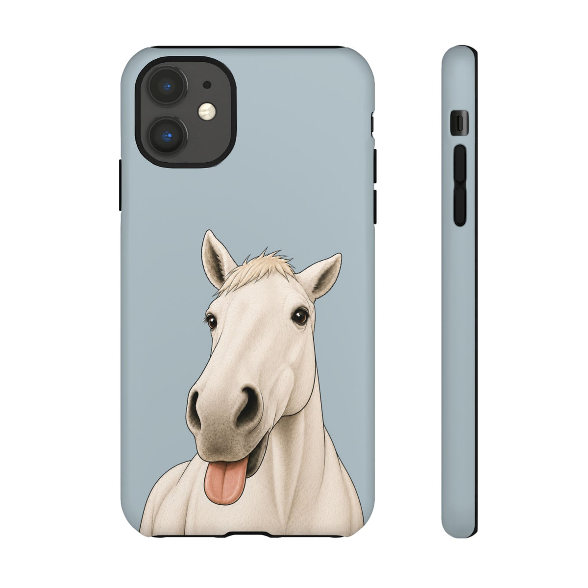 Silly White Horse Tough Phone Case in Dusty Blue Matte