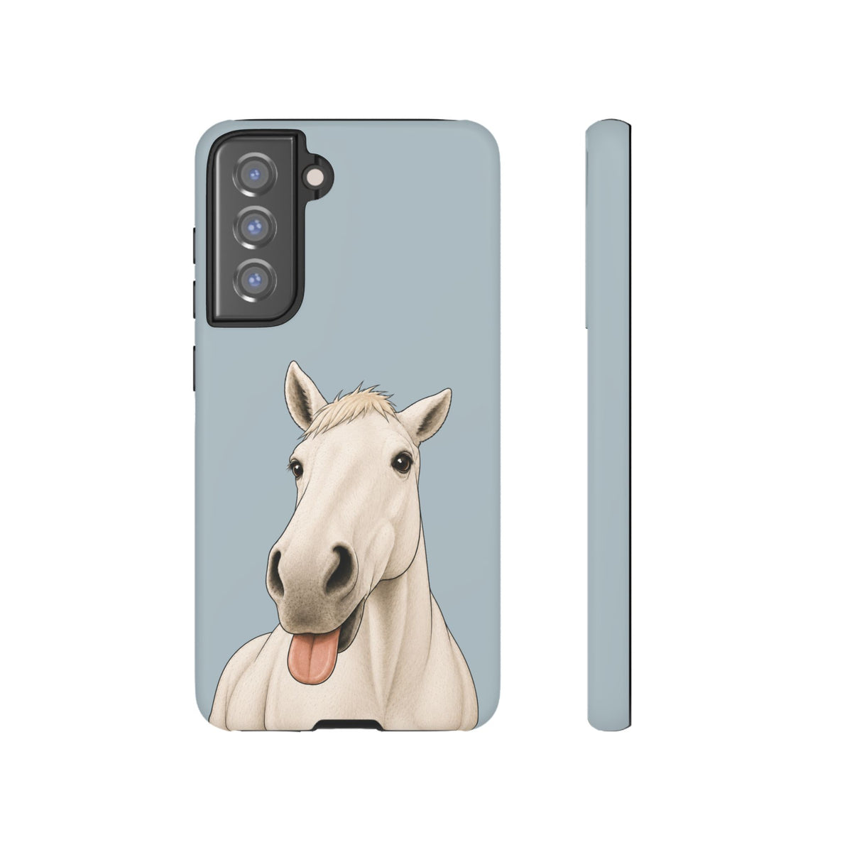 Silly White Horse Tough Phone Case in Dusty Blue Matte