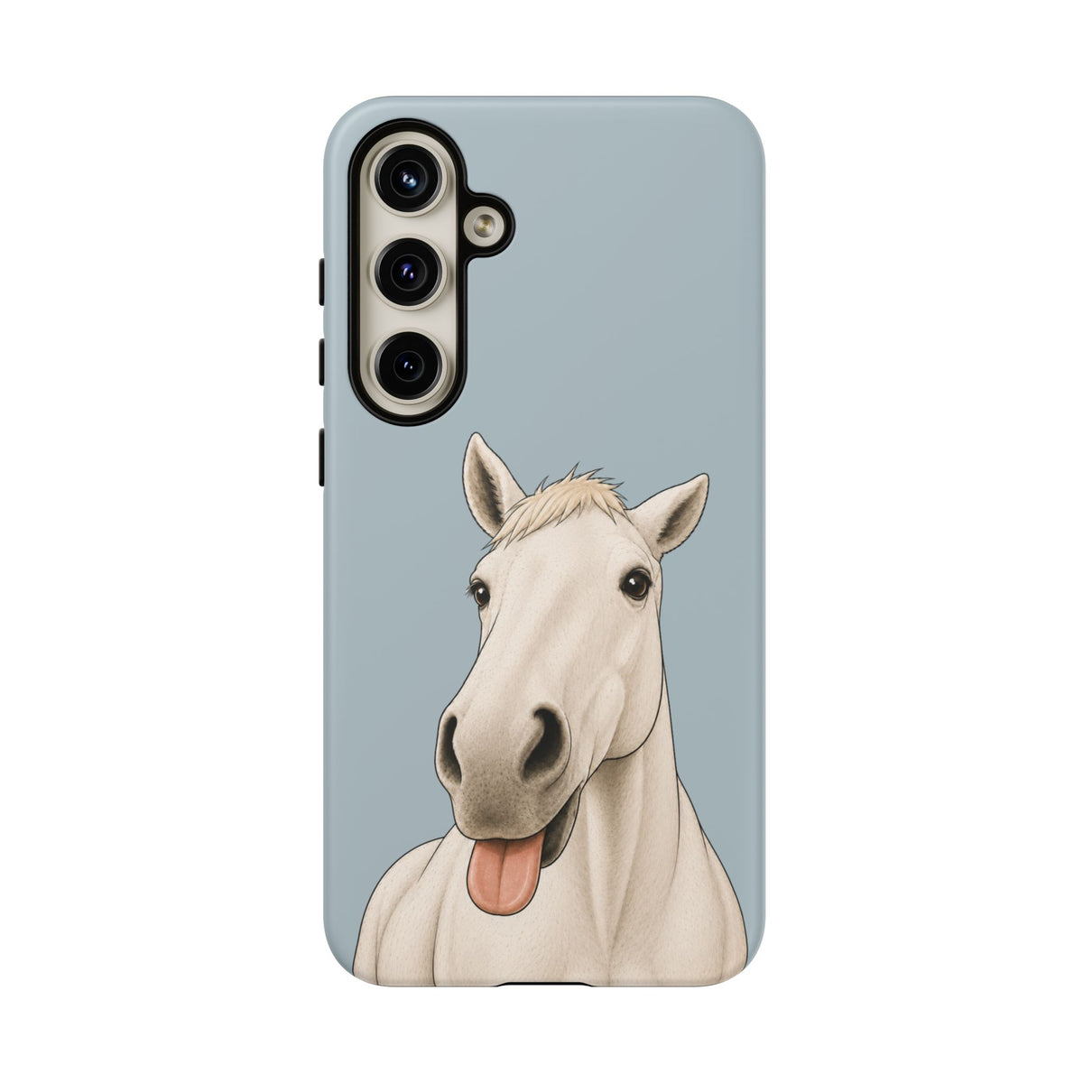 Silly White Horse Tough Phone Case in Dusty Blue Matte