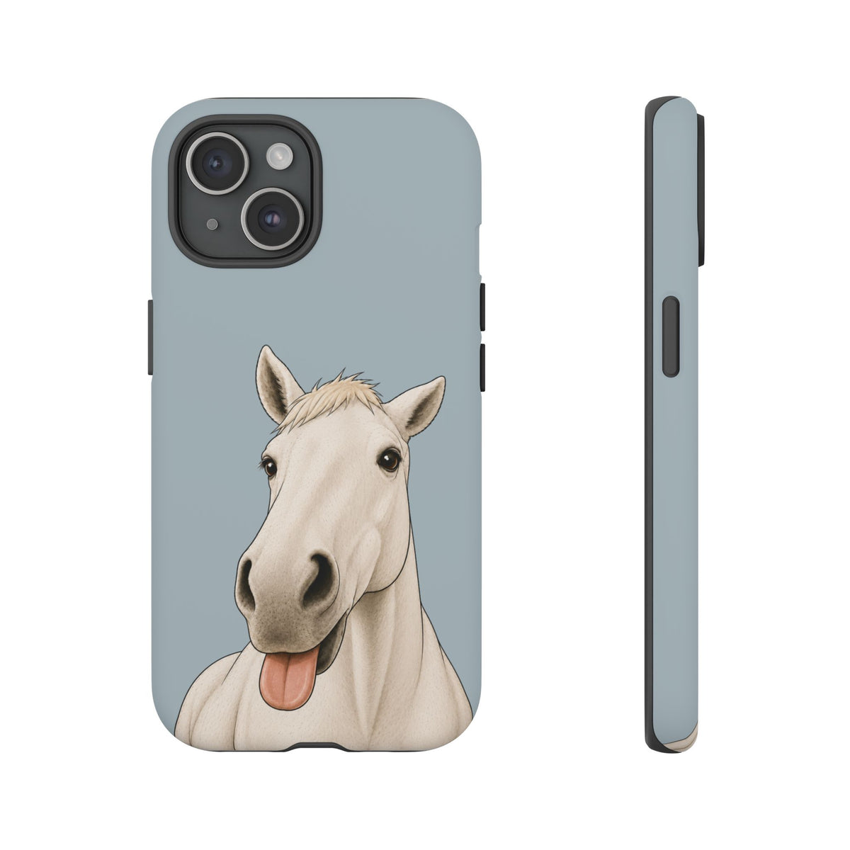 Silly White Horse Tough Phone Case in Dusty Blue Matte