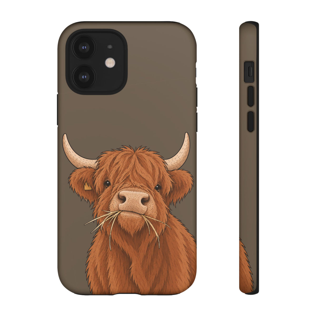 Highland Cow Close-Up Tough Phone Case in Taupe Brown Matte