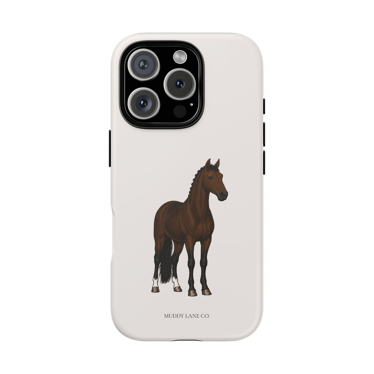 Bay Horse tough phone case in Warm Cream, matte finish, original Muddy Lane Co. artwork