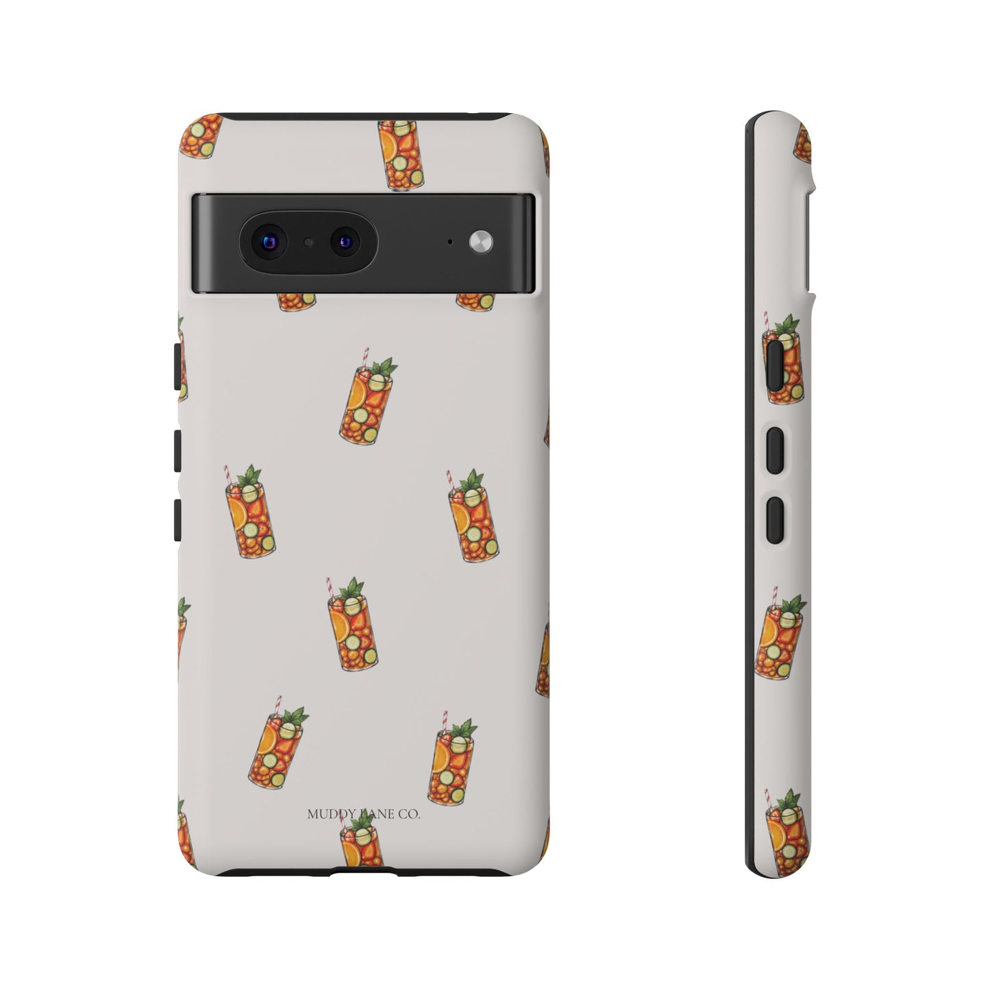 Summer Drink Pattern Tough Phone Case in Warm Cream Matte