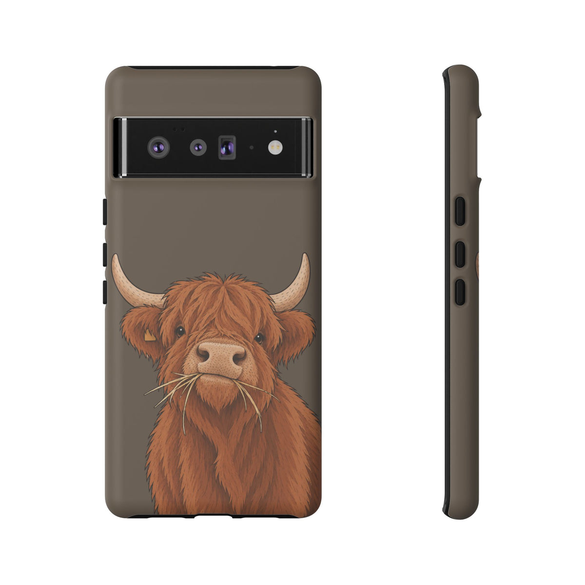 Highland Cow Close-Up Tough Phone Case in Taupe Brown Matte