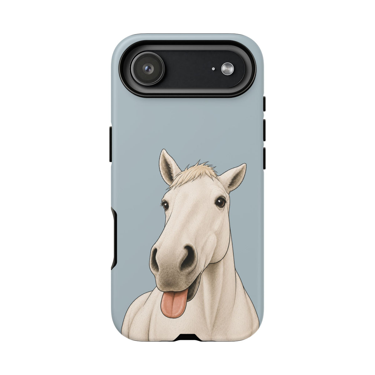 Silly White Horse Tough Phone Case in Dusty Blue Matte