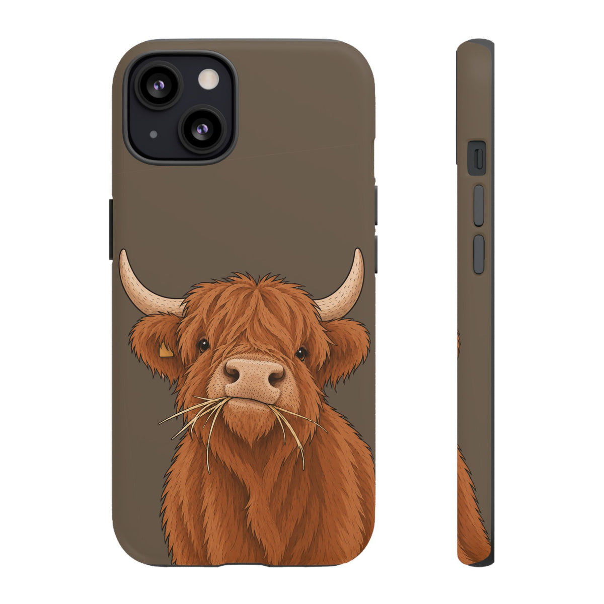 Highland Cow Close-Up Tough Phone Case in Taupe Brown Matte