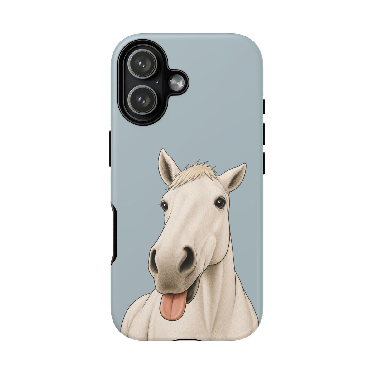 Silly White Horse Tough Phone Case in Dusty Blue Matte