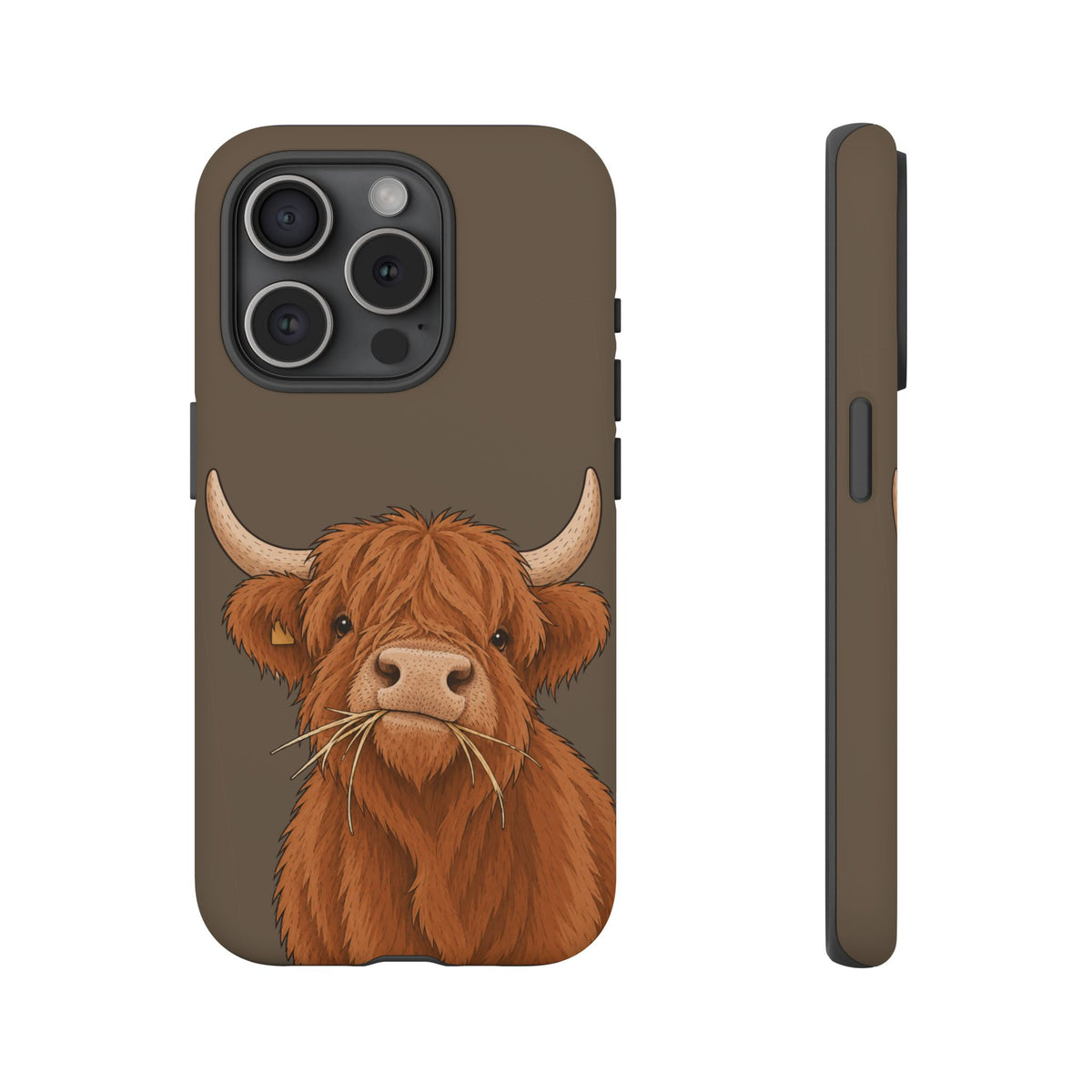 Highland Cow Close-Up Tough Phone Case in Taupe Brown Matte