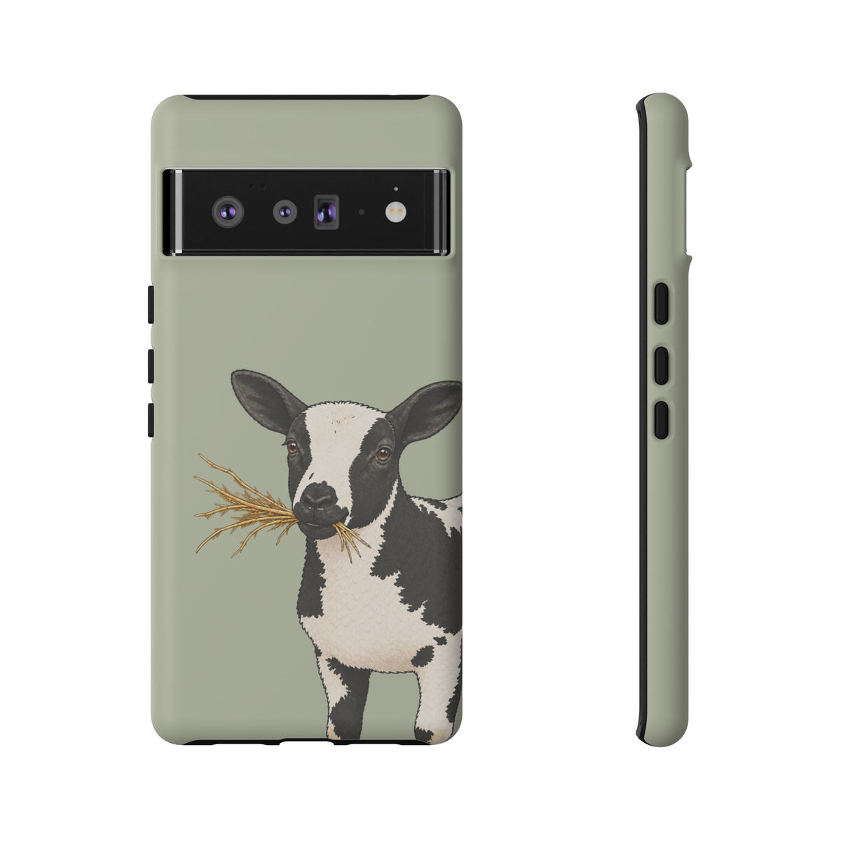 Dutch Spotted Sheep Close-Up Tough Phone Case in Light Sage Matte