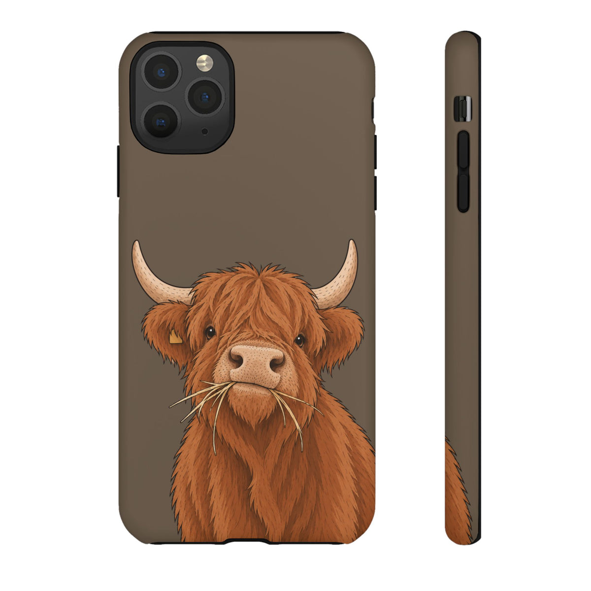 Highland Cow Close-Up Tough Phone Case in Taupe Brown Matte