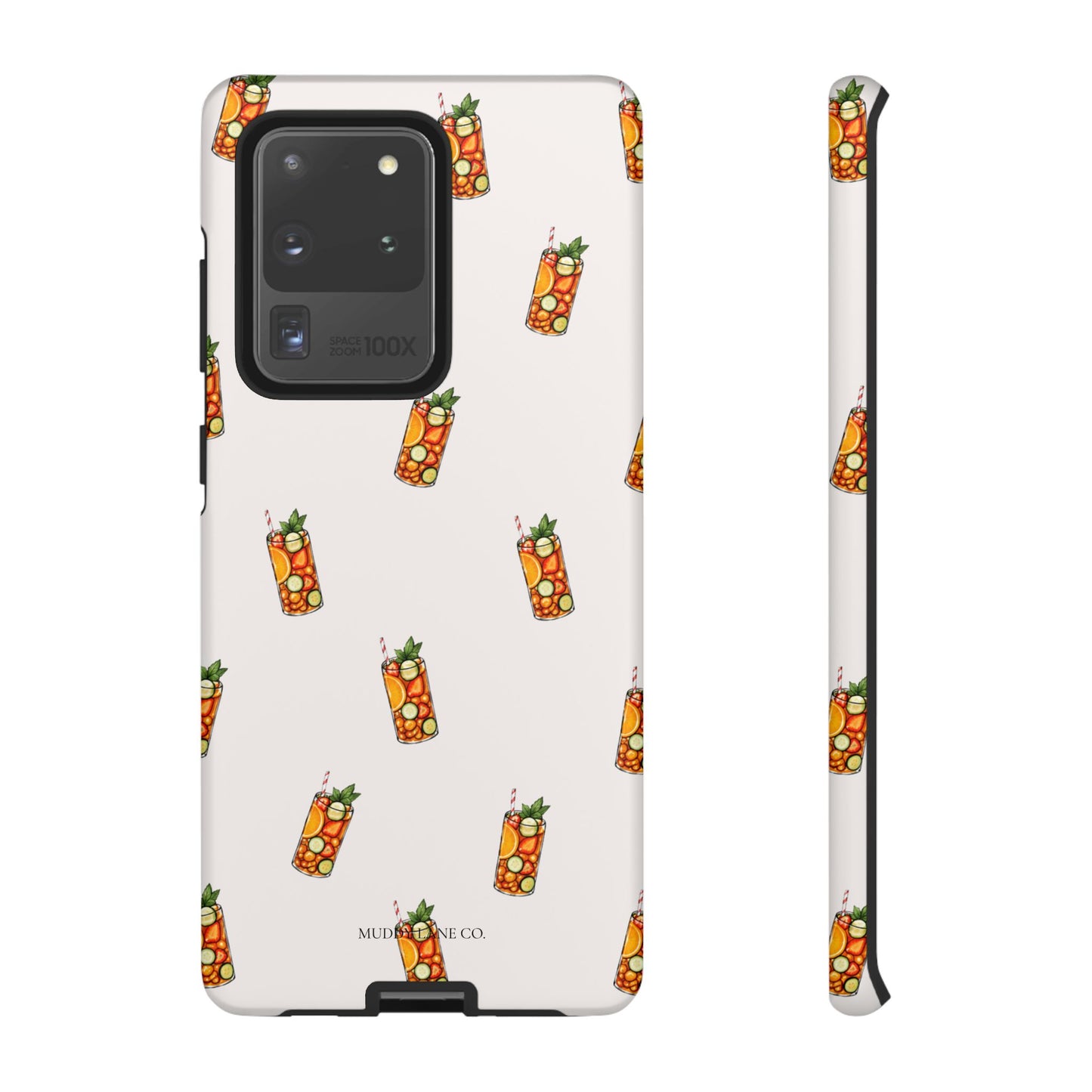 Summer Drink Pattern Tough Phone Case in Warm Cream Matte