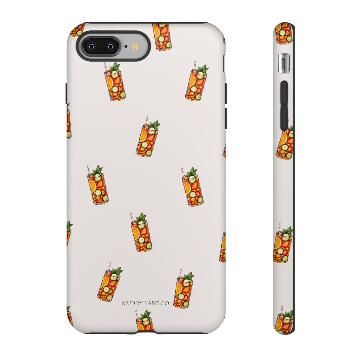 Summer Drink Pattern Tough Phone Case in Warm Cream Matte