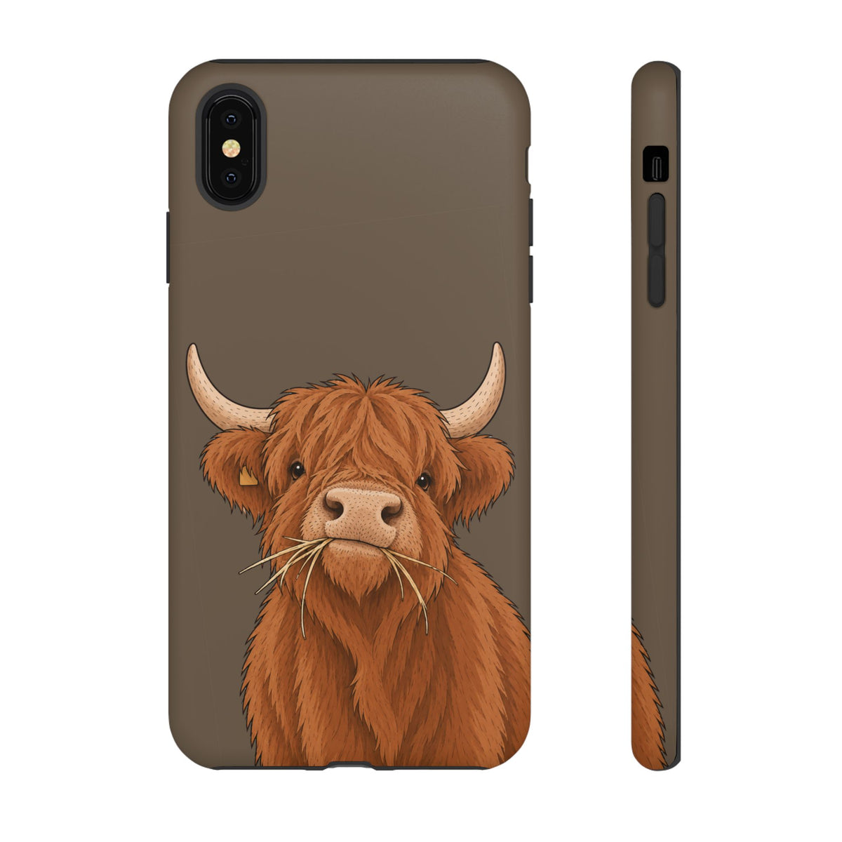 Highland Cow Close-Up Tough Phone Case in Taupe Brown Matte
