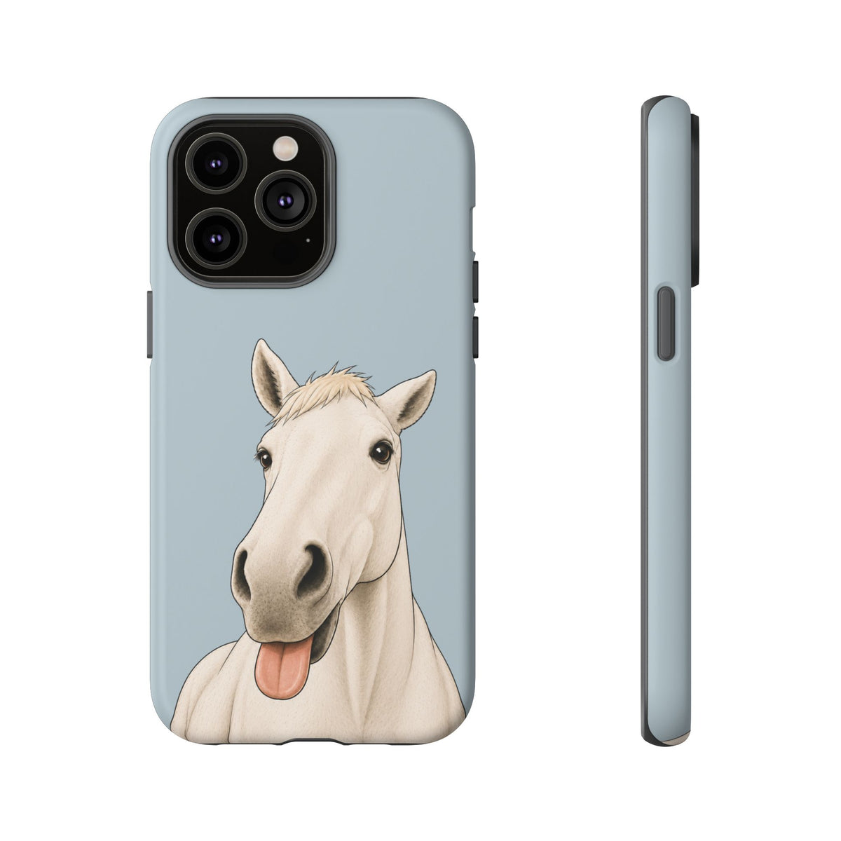 Silly White Horse Tough Phone Case in Dusty Blue Matte