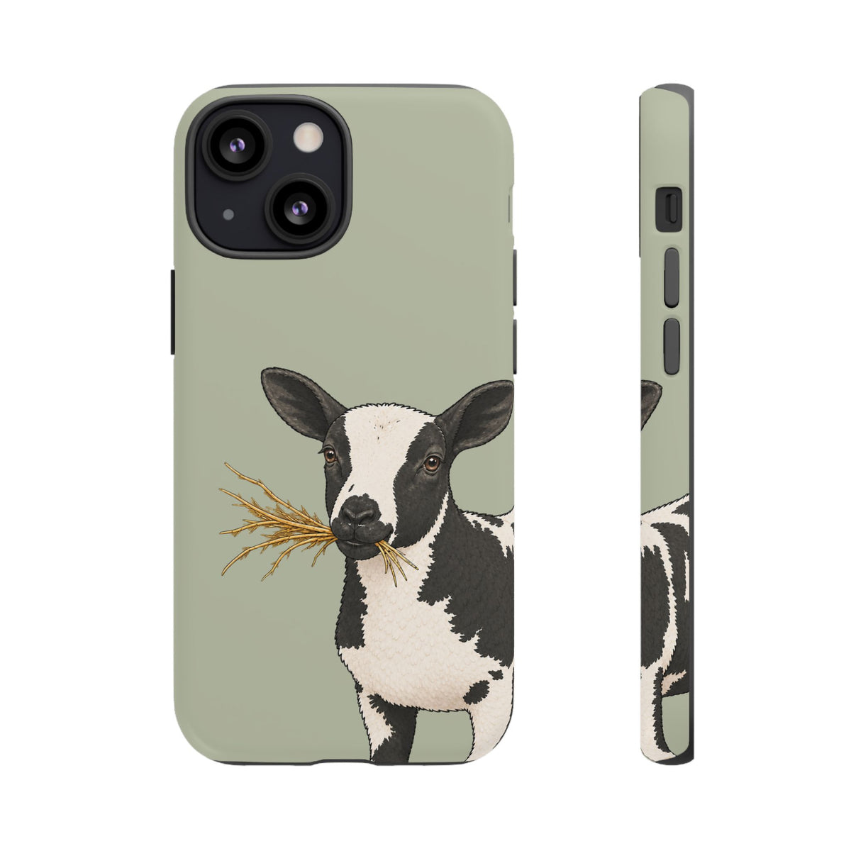 Dutch Spotted Sheep Close-Up Tough Phone Case in Light Sage Matte