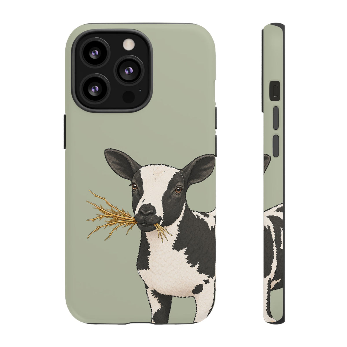Dutch Spotted Sheep Close-Up Tough Phone Case in Light Sage Matte
