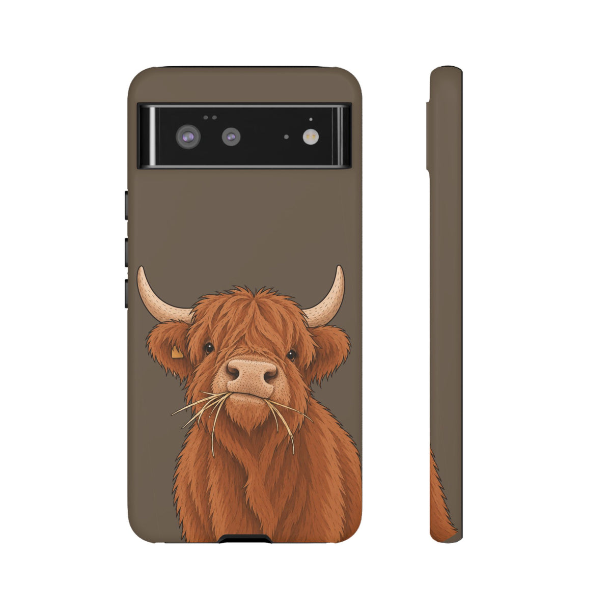 Highland Cow Close-Up Tough Phone Case in Taupe Brown Matte