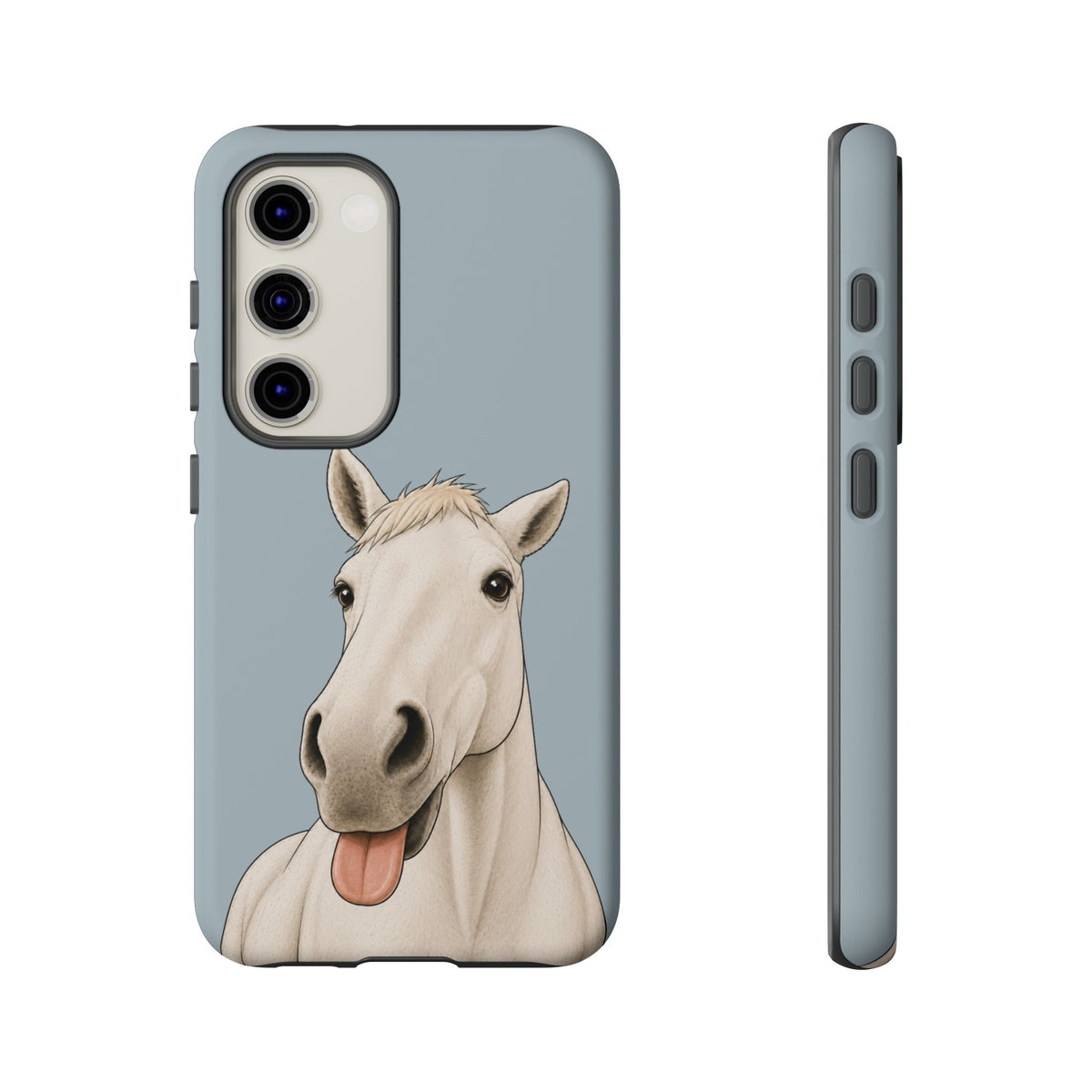 Silly White Horse Tough Phone Case in Dusty Blue Matte