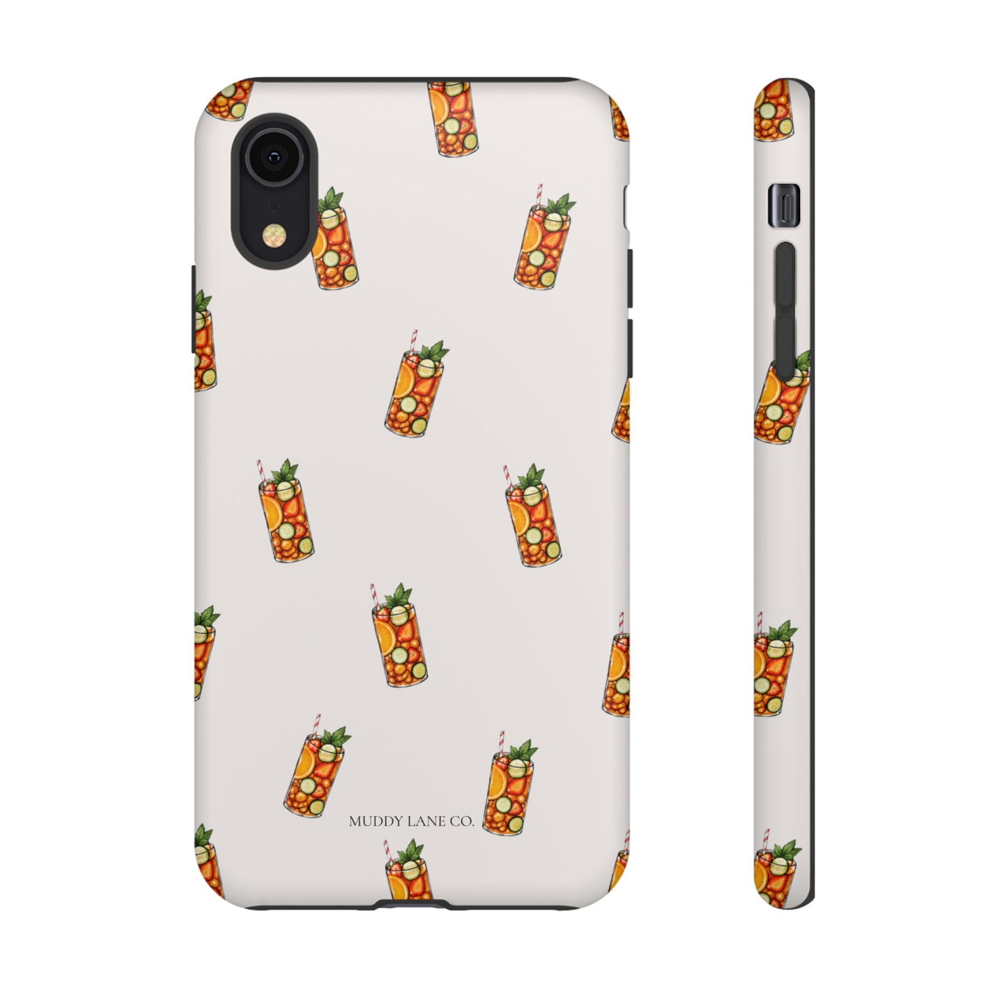 Summer Drink Pattern Tough Phone Case in Warm Cream Matte