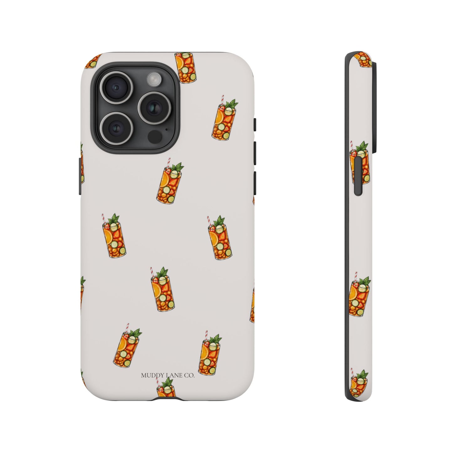 Summer Drink Pattern Tough Phone Case in Warm Cream Matte