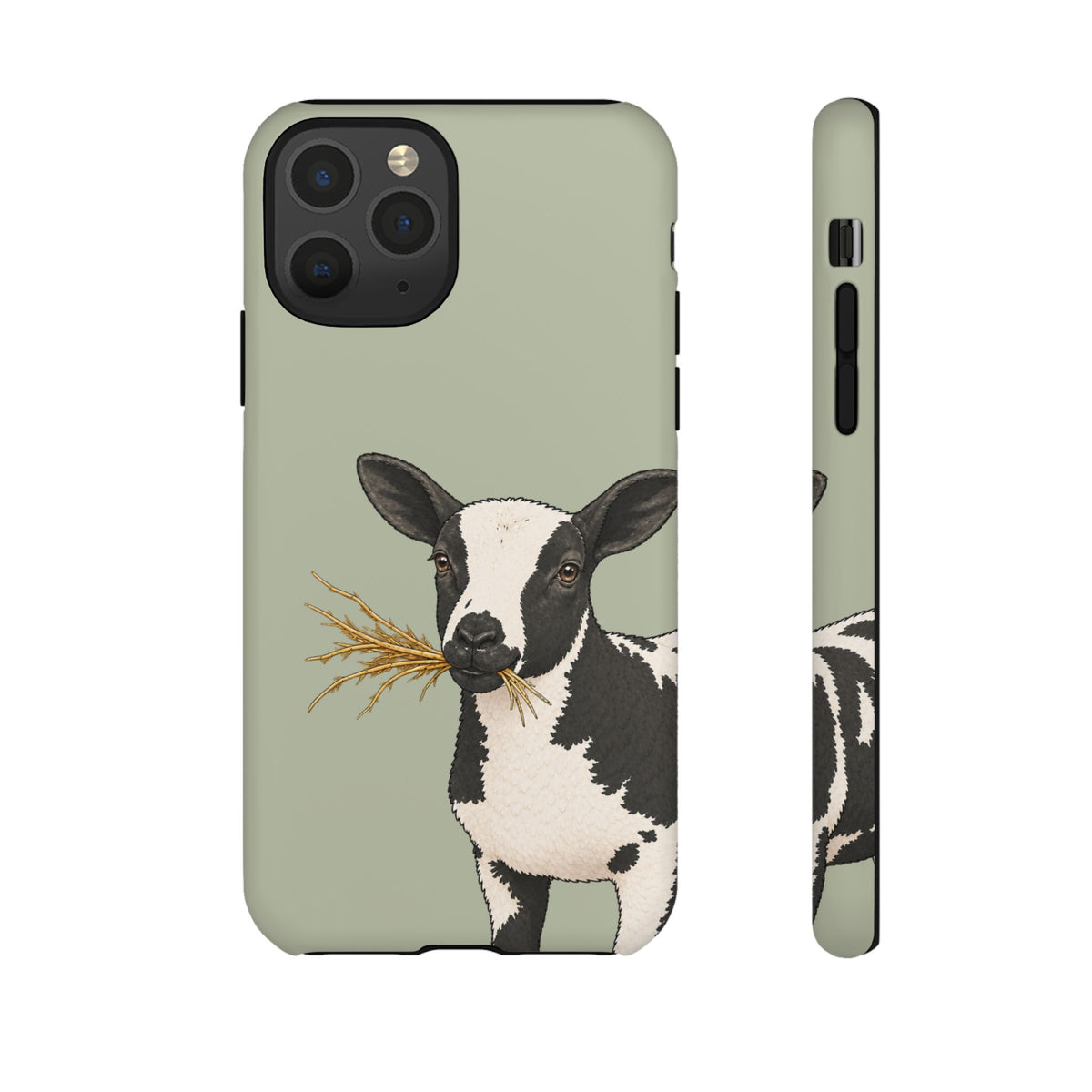 Dutch Spotted Sheep Close-Up Tough Phone Case in Light Sage Matte