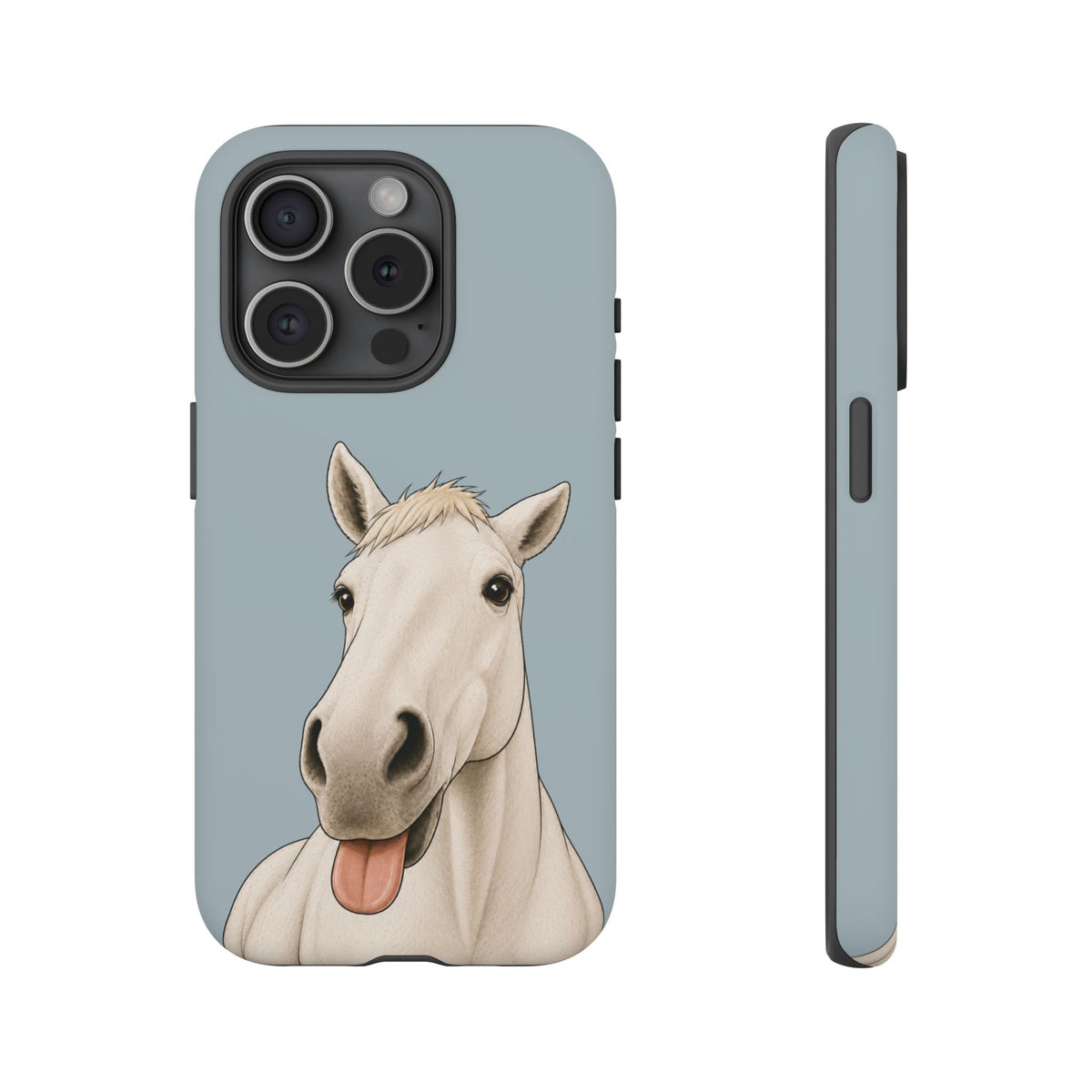 Silly White Horse Tough Phone Case in Dusty Blue Matte