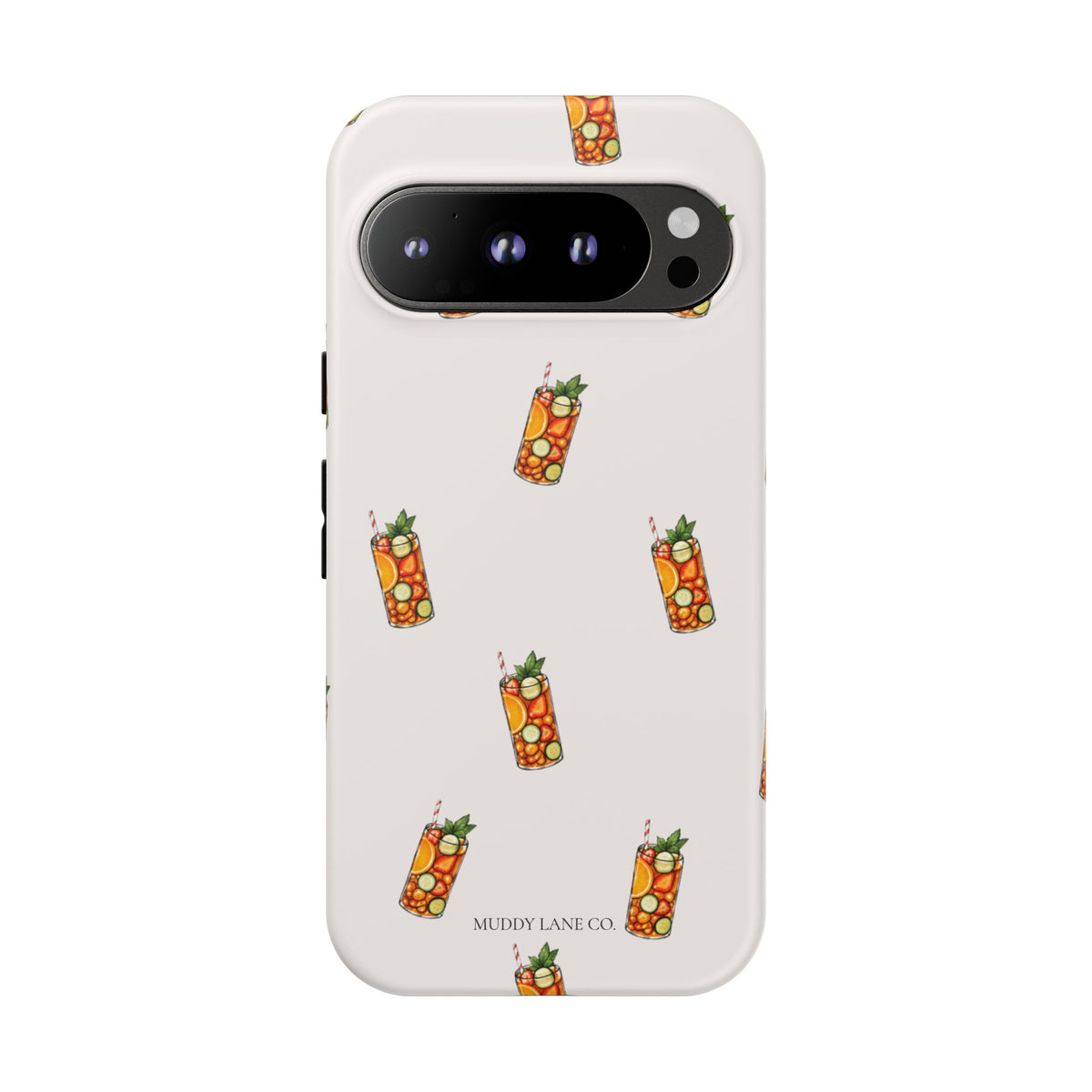 Summer Drink Pattern Tough Phone Case in Warm Cream Matte