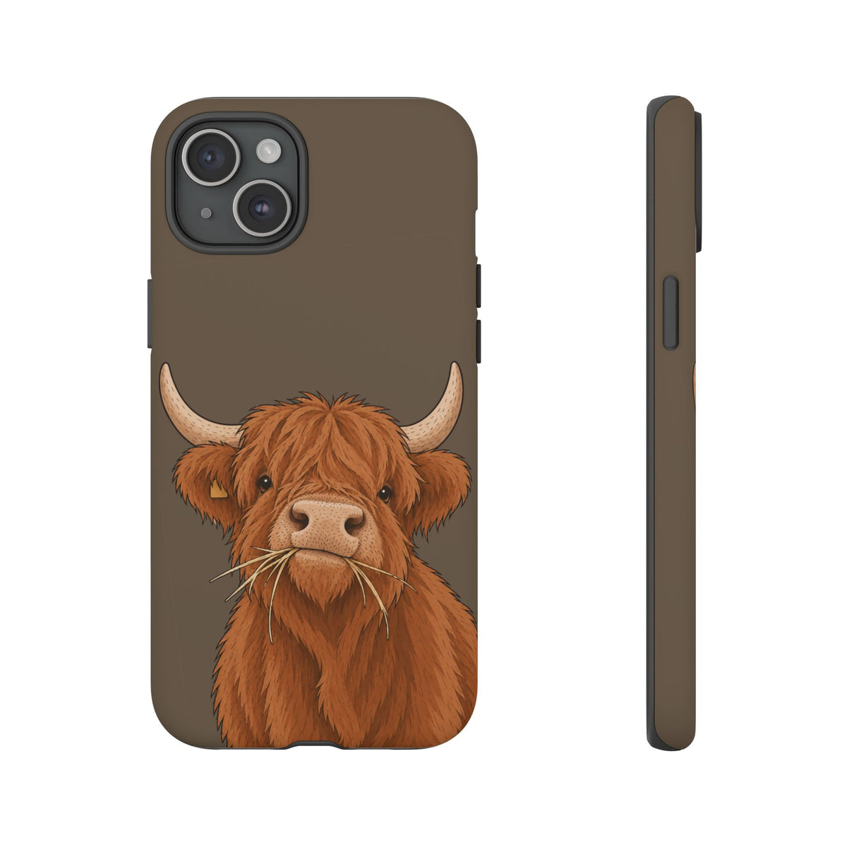Highland Cow Close-Up Tough Phone Case in Taupe Brown Matte