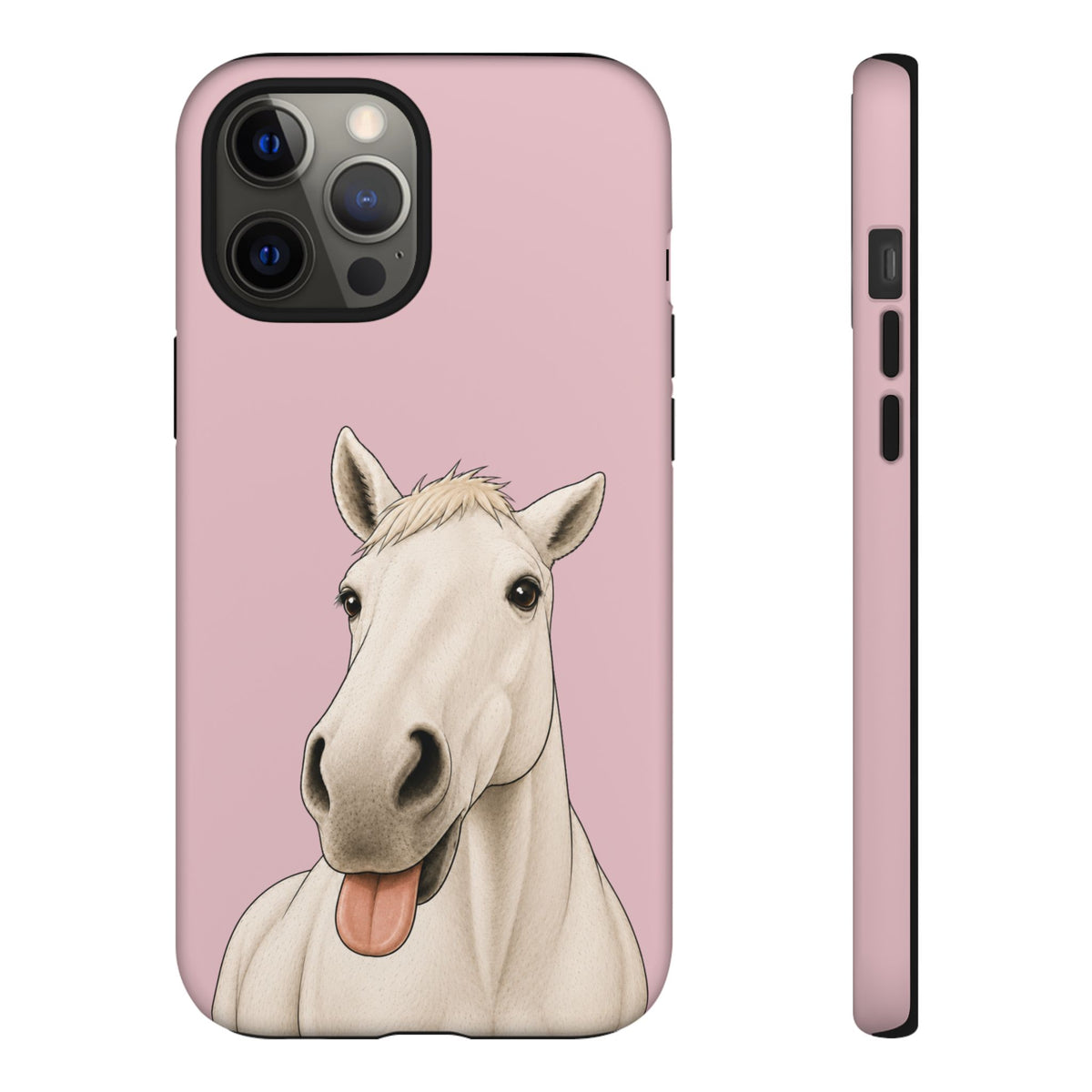 Silly White Horse Tough Phone Case in Soft Rosette Pink Matte
