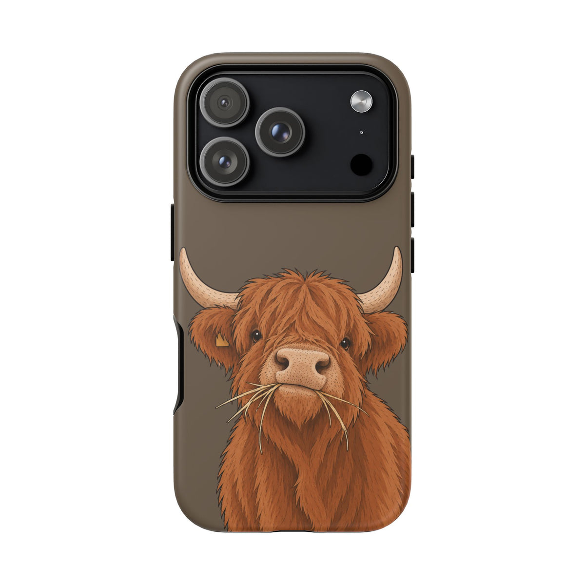 Highland Cow Close-Up Tough Phone Case in Taupe Brown Matte
