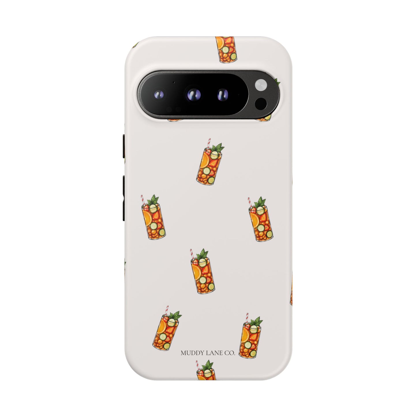 Summer Drink Pattern Tough Phone Case in Warm Cream Matte