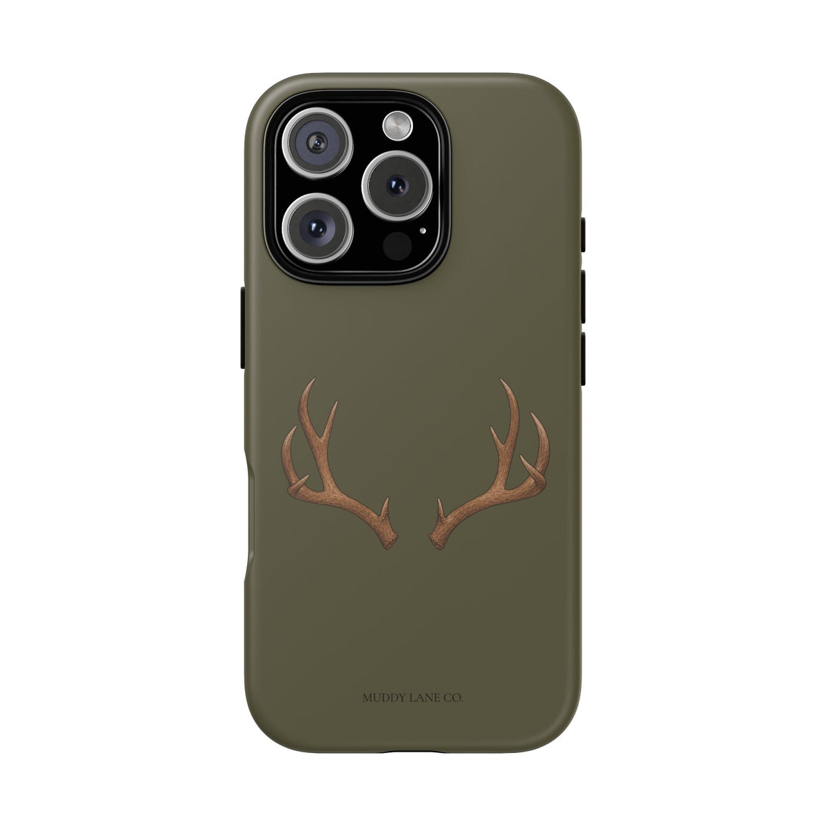 Antlers tough phone case in Muddy Green, matte finish, original Muddy Lane Co. artwork