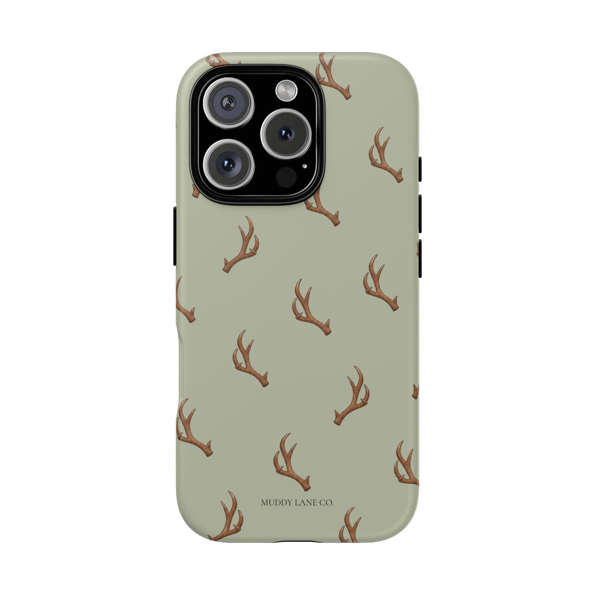 Antler Pattern tough phone case in Light Sage, matte finish, original Muddy Lane Co. artwork