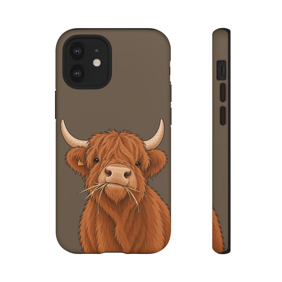Highland Cow Close-Up Tough Phone Case in Taupe Brown Matte