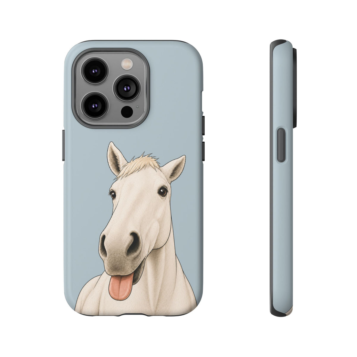 Silly White Horse Tough Phone Case in Dusty Blue Matte
