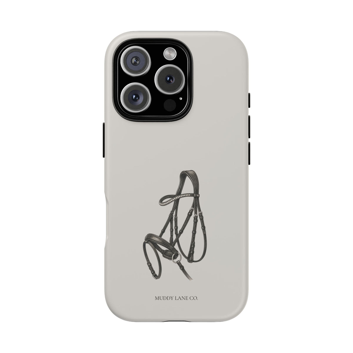 Horse Bridle tough phone case in Soft Grey, matte finish, original Muddy Lane Co. artwork